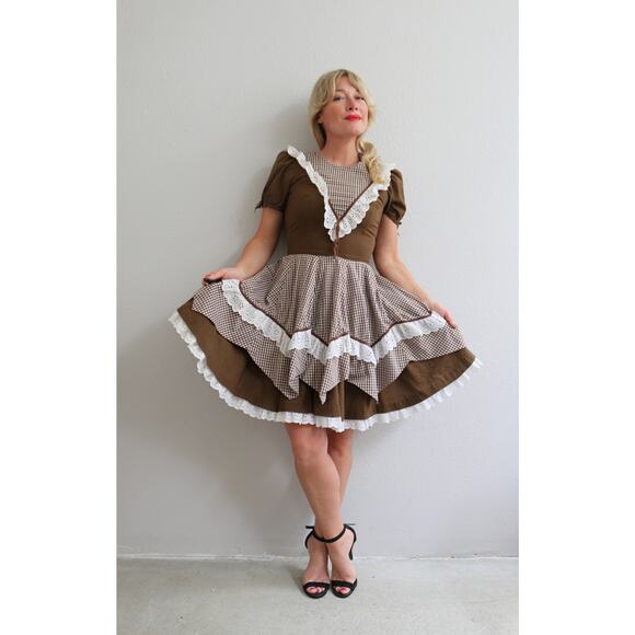 1960's Vintage Folk & Gingham Western Circle Dress Women's XS SM  Square Dance - Picture 4 of 10